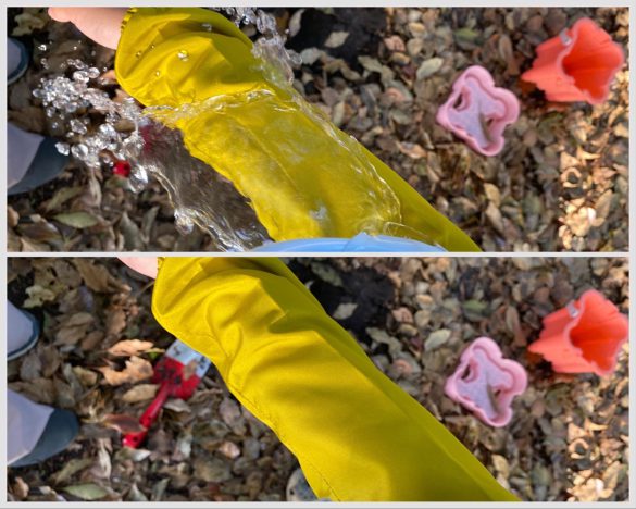 上：蛇口の水をかけてみた　下：蛇口の水をかけた後