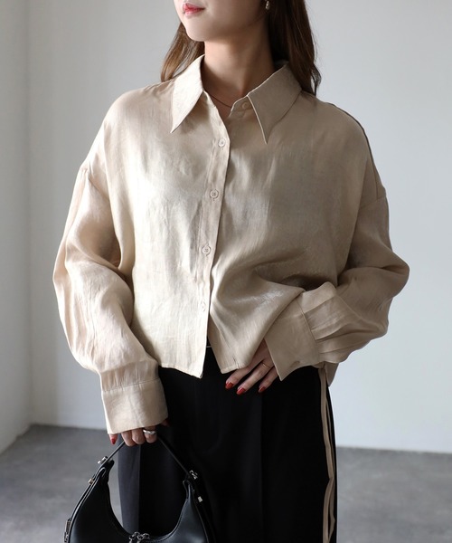 サイドドロストサテンショートシャツ