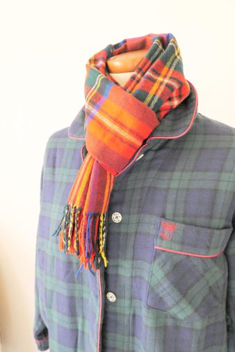 トリプルガーゼ両面起毛タータンチェック柄パジャマ＋マフラー