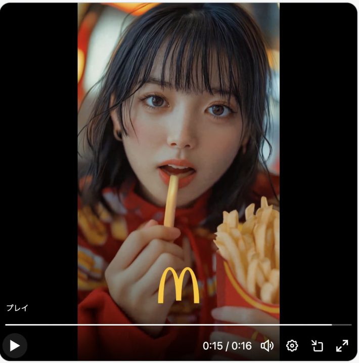 8月17日に公開された日本マクドナルドのAI広告のワンシーン（日本マクドナルド公式Xより）