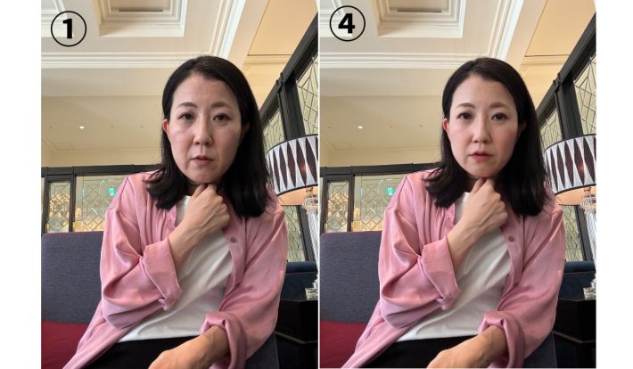 ④　③に加えて鼻・唇・顎・シワ消し加工をして美肌加工を強めたもの