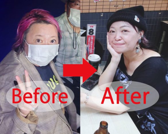 脈絡もなく番組で放送された筆者のダイエットBefore＆Afterの写真