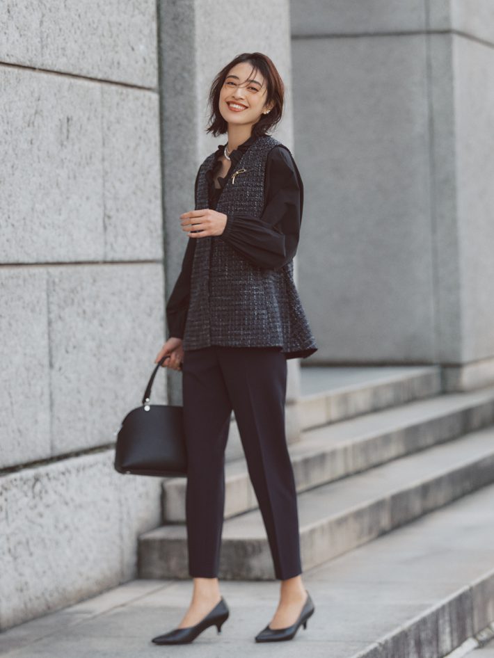 ツイードペプラムジレ