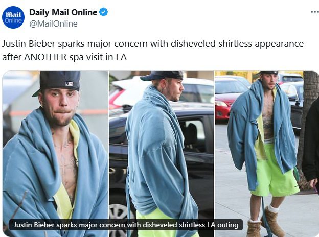 無精ひげを生やしバスローブ姿で街をうろつくジャスティン