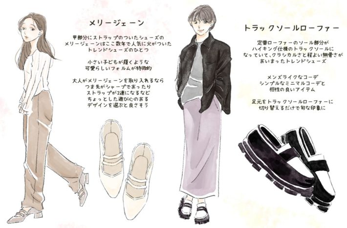 トラックソールローファーとメリージェーン