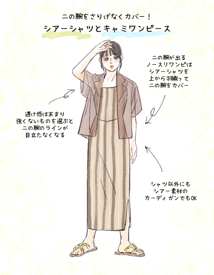 シアーシャツにキャミワンピース