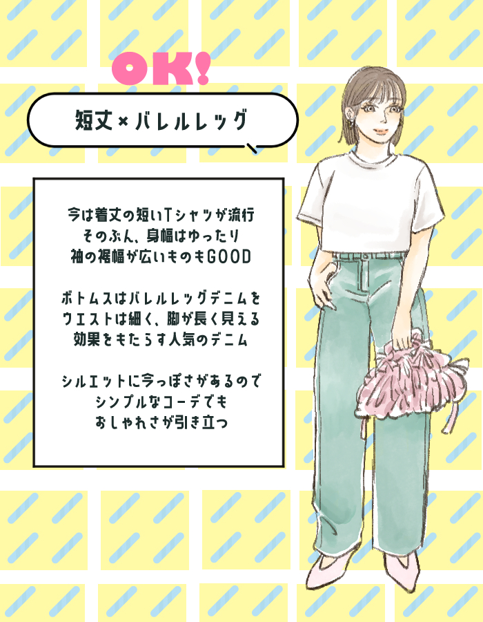 【OK】短丈白T×バレルレッグ