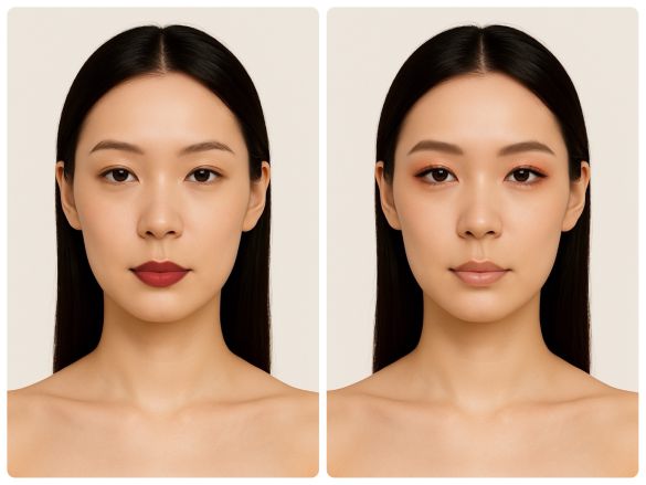 左リップ、右目元