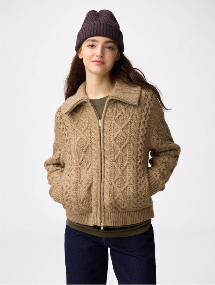 ケーブルニットブルゾン