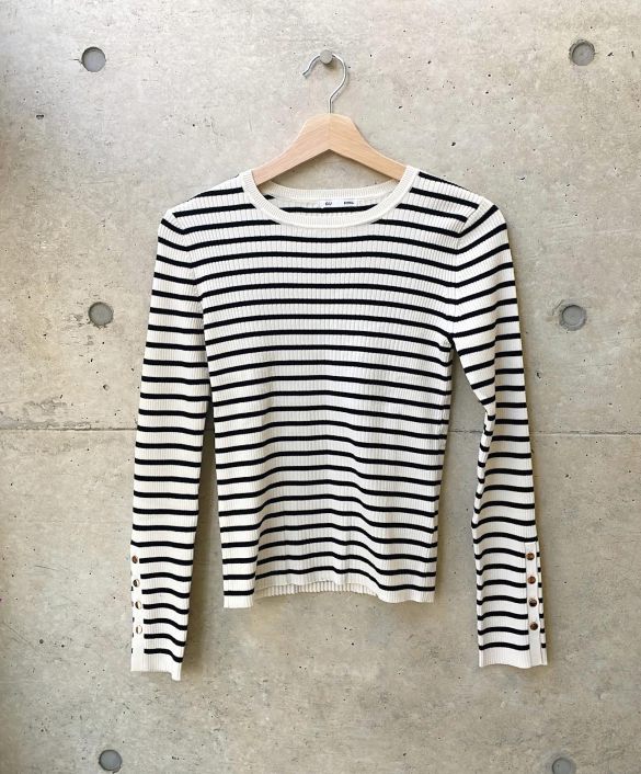 タイトル  リブニットボーダーボタンスリーブプルオーバーZ