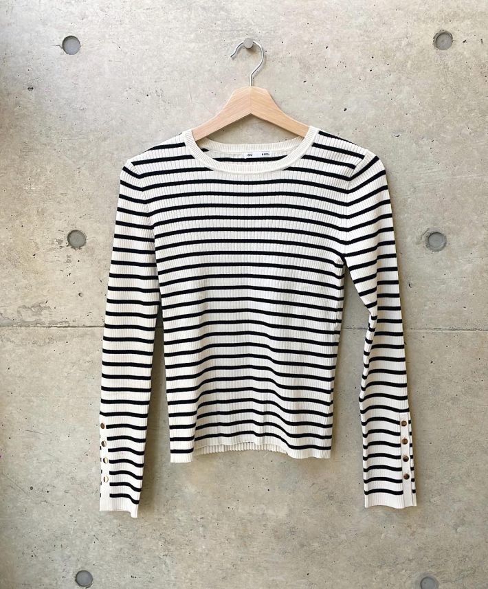 タイトル リブニットボーダーボタンスリーブプルオーバーZ